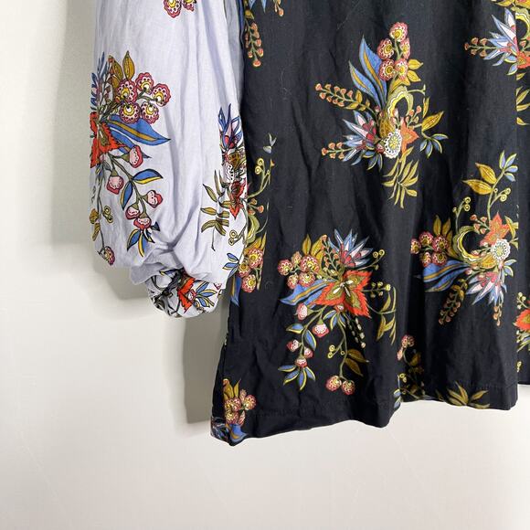 LOFT M Navy Blue Floral Lantern Sleeve Blouse Button Back 3/4 Sleeve Flowermix - Picture 5 of 10
